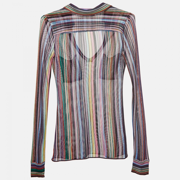 مملوكة مسبقًا Missoni Multicolor Striped Knit Long sleeve Sheer Top M   