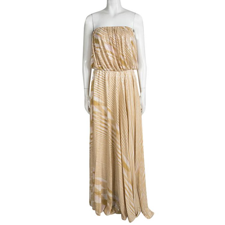 Pre Owned Missoni Multicolor Knit Sequined Strapless Gown M