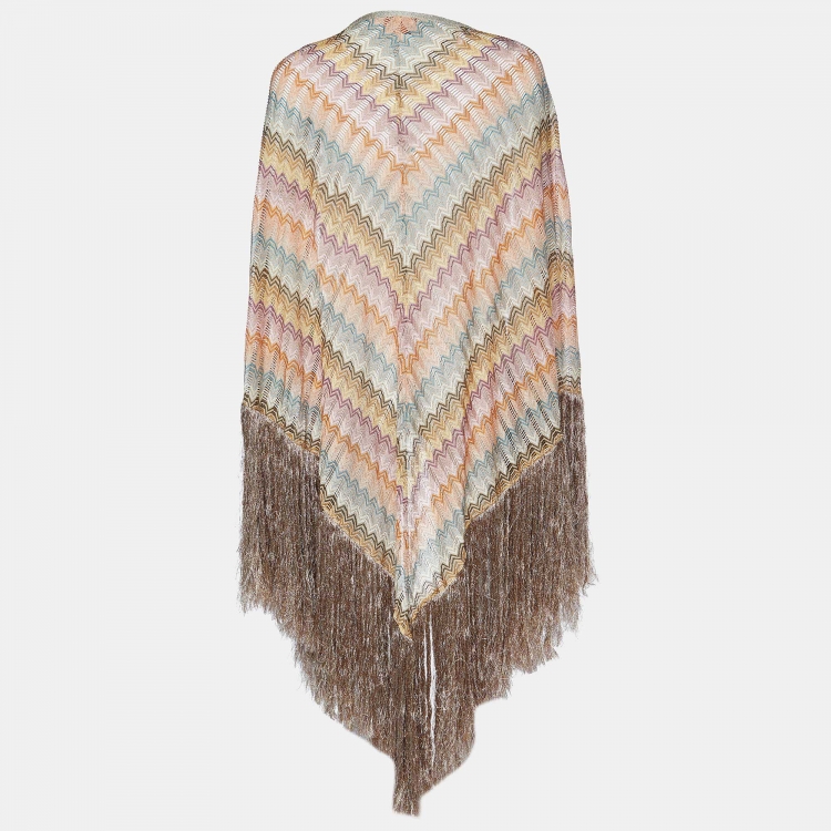 مملوكة مسبقًا Missoni Multicolor Lurex Knit Fringed Poncho One Size