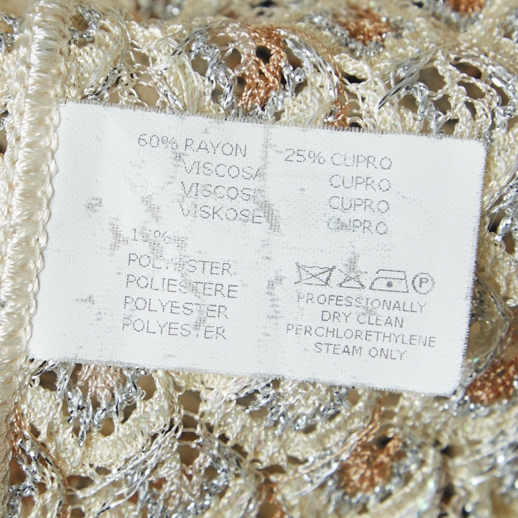 Pre Owned Missoni Cream Patterned Lurex Knit Open Front Long Cardigan M