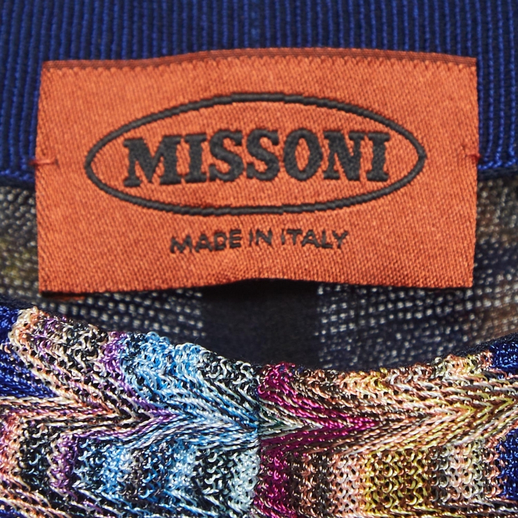 Pre Owned Missoni Blue Chevron Knit Wide Flared Pants M