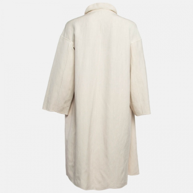 Pre Owned Missoni Cream Silk and Linen Ruffled Open Front Coat M