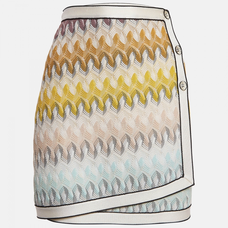 Pre Owned Missoni Multicolor Wave Patterned Knit Wrap Around Mini Skirt M