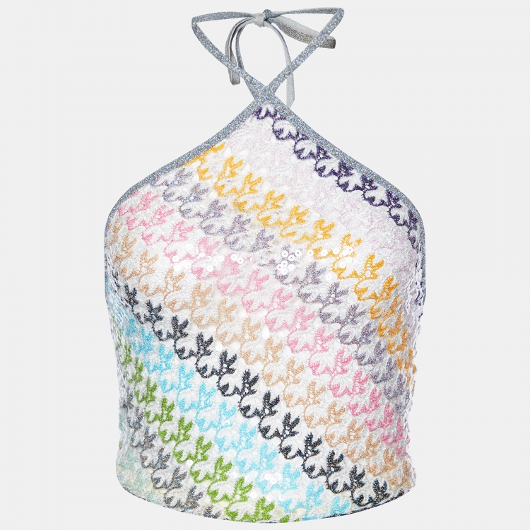 Pre Owned Missoni Multicolor Sequined Knit Halter Neck Crop Top S