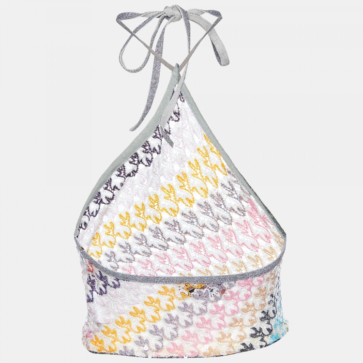 Pre Owned Missoni Multicolor Sequined Knit Halter Neck Crop Top S