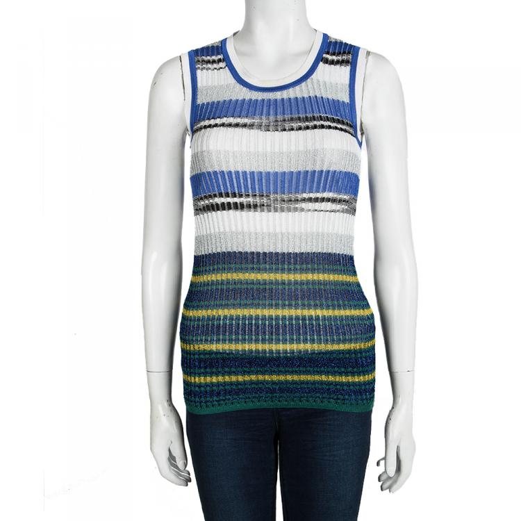Pre Owned Missoni Multicolor Striped Lurex Ribbed Knit Sleeveless Top S