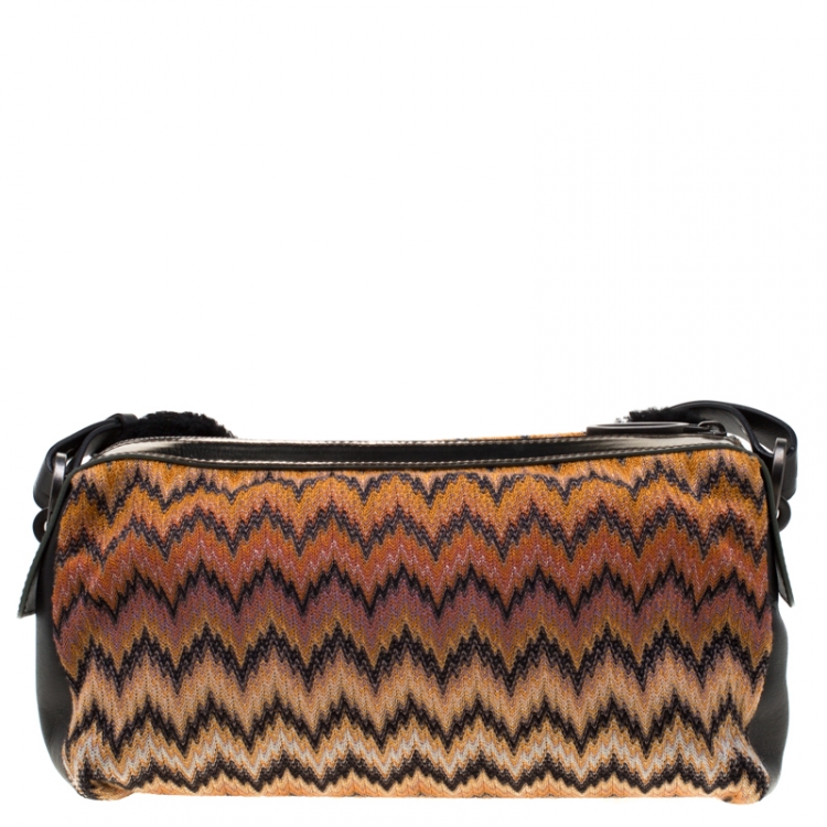 Pre Owned Missoni Multicolor Wave Canvas and Leather Shoulder Bag