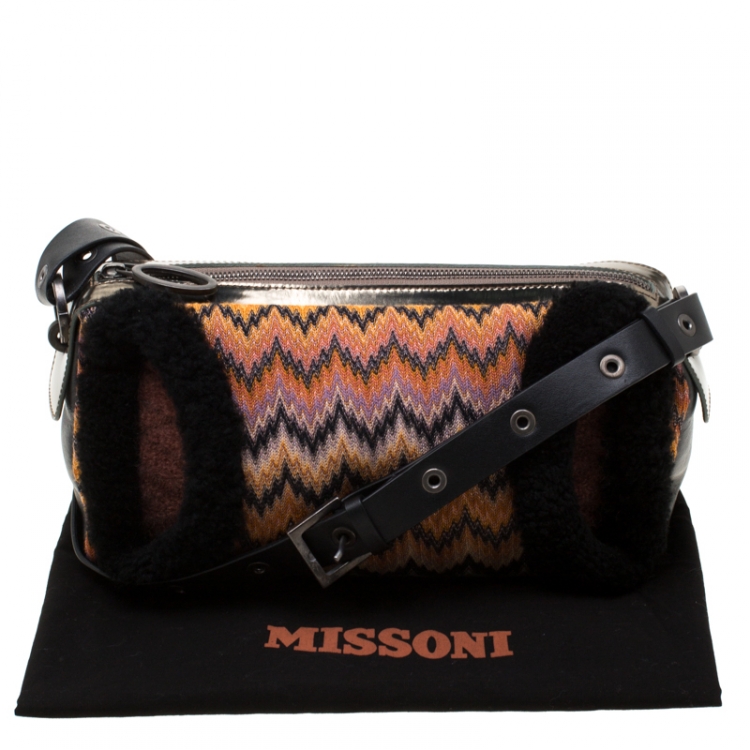 Pre Owned Missoni Multicolor Wave Canvas and Leather Shoulder Bag