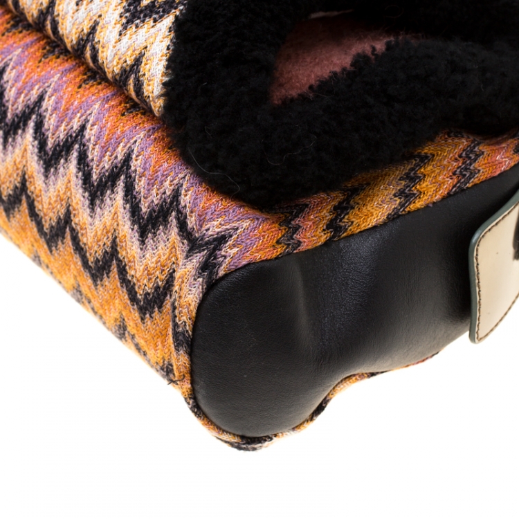 Pre Owned Missoni Multicolor Wave Canvas and Leather Shoulder Bag