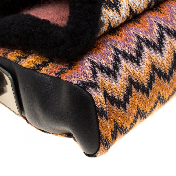 Pre Owned Missoni Multicolor Wave Canvas and Leather Shoulder Bag