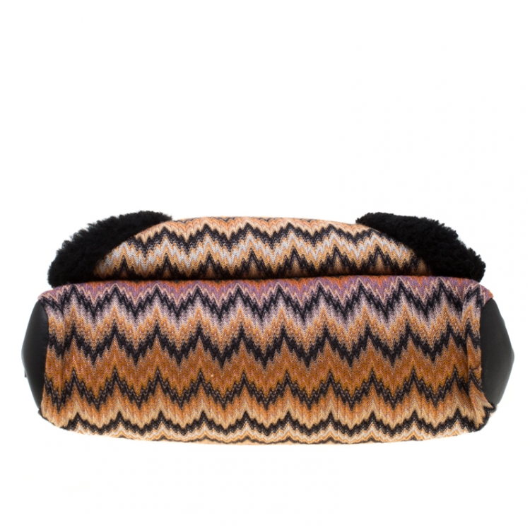 Pre Owned Missoni Multicolor Wave Canvas and Leather Shoulder Bag