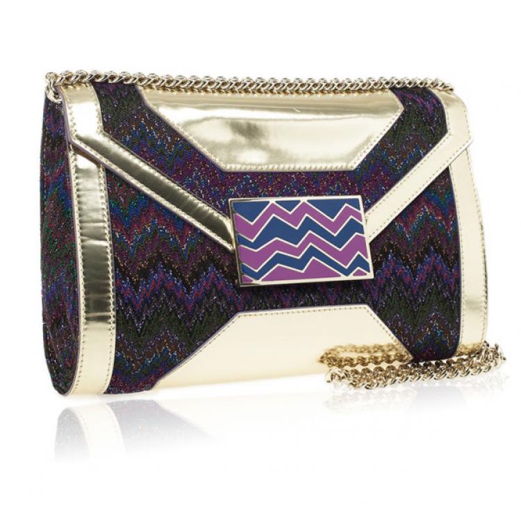 Pre Owned Missoni Metallic Fabric and Leather Shoulder Bag