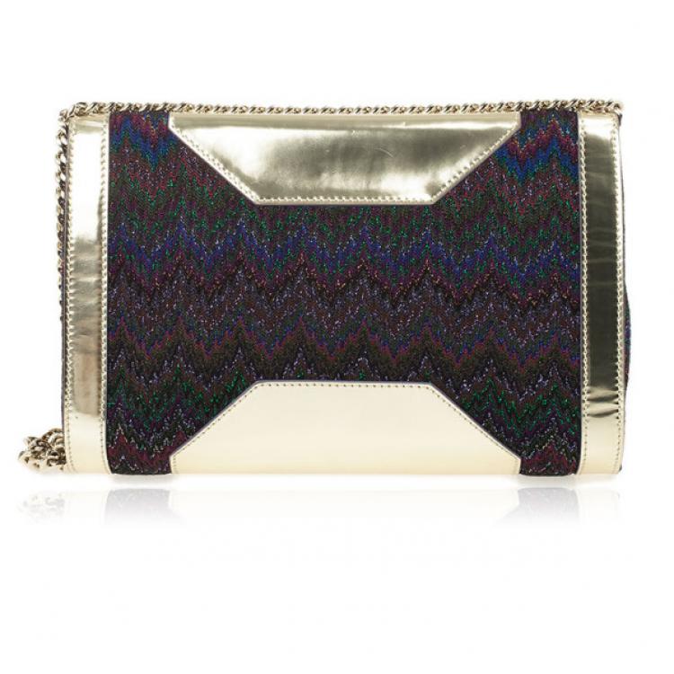 Pre Owned Missoni Metallic Fabric and Leather Shoulder Bag