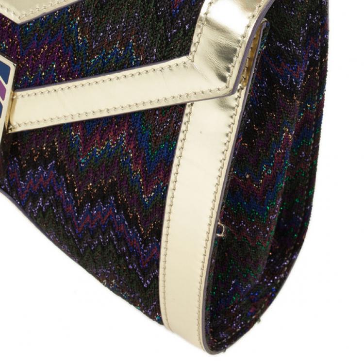 Pre Owned Missoni Metallic Fabric and Leather Shoulder Bag