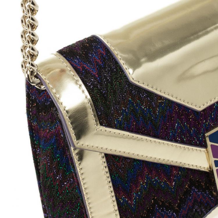 Pre Owned Missoni Metallic Fabric and Leather Shoulder Bag