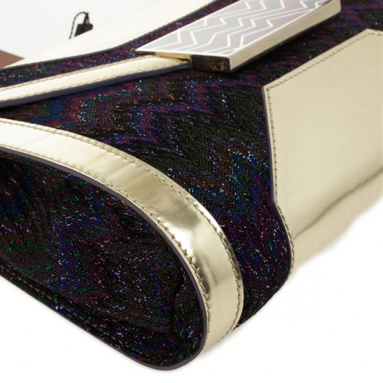 Pre Owned Missoni Metallic Fabric and Leather Shoulder Bag