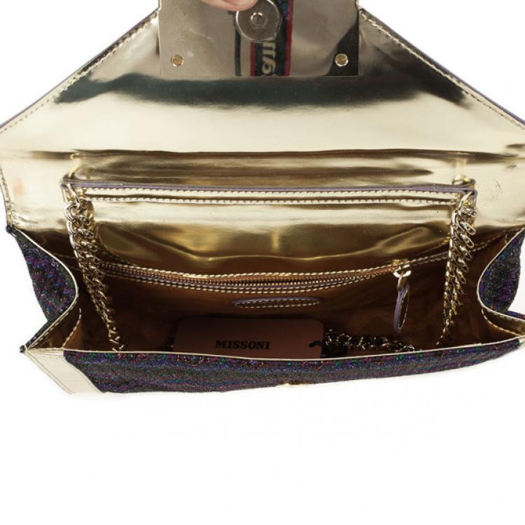 Pre Owned Missoni Metallic Fabric and Leather Shoulder Bag