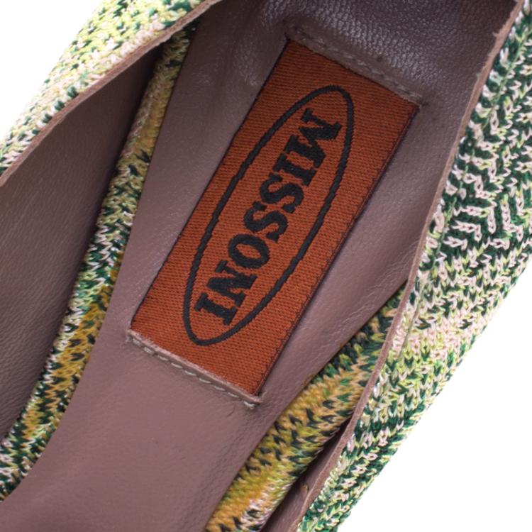 Pre Owned Missoni Green Patterned Knit Fabric Bow Pumps Size 36.5