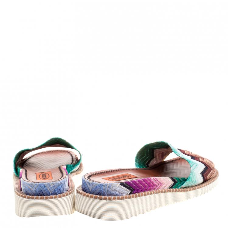 Pre Owned Missoni Multicolor Zig-Zag Print Fabric Slides Size 39