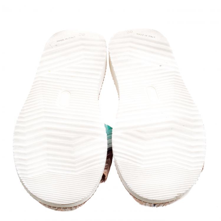 Pre Owned Missoni Multicolor Zig-Zag Print Fabric Slides Size 39
