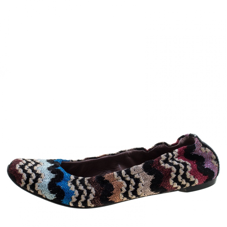 Pre Owned Missoni Multicolor Knit Scrunch Ballet Flats Size 37