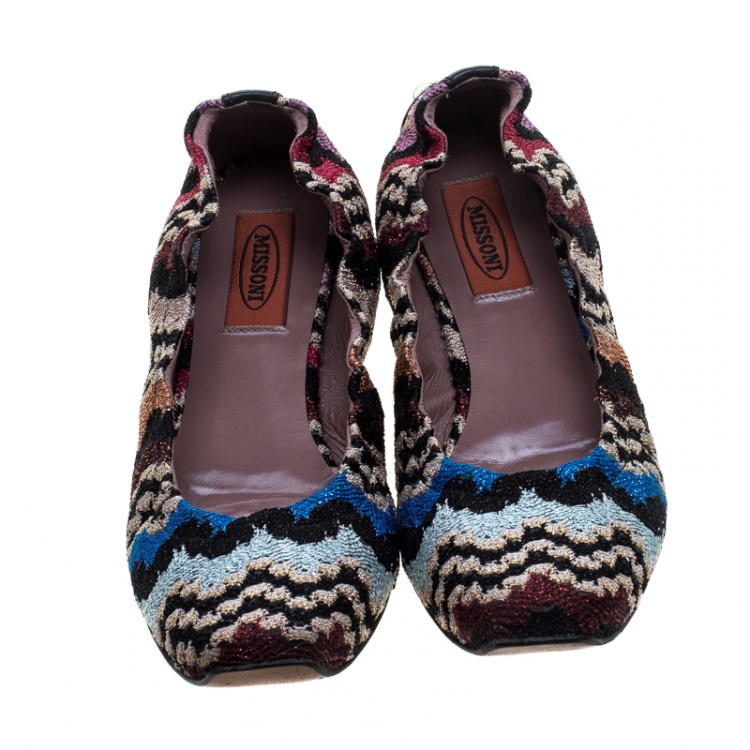 Pre Owned Missoni Multicolor Knit Scrunch Ballet Flats Size 37