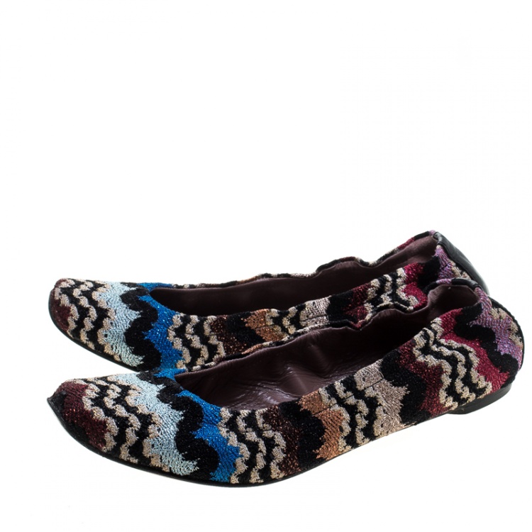 Pre Owned Missoni Multicolor Knit Scrunch Ballet Flats Size 37