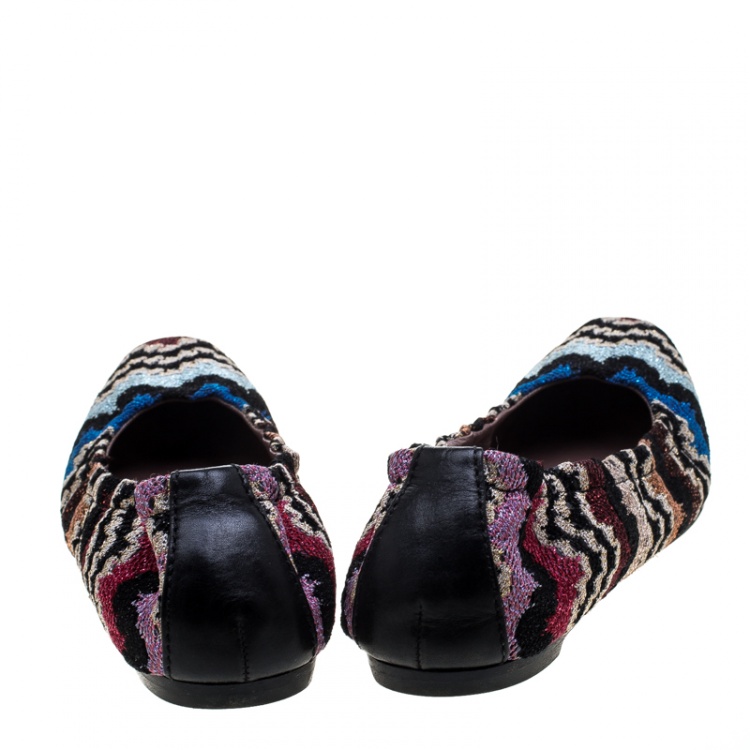 Pre Owned Missoni Multicolor Knit Scrunch Ballet Flats Size 37