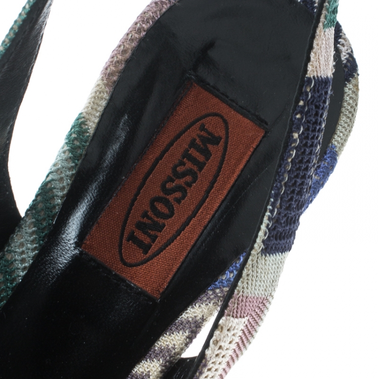Pre Owned Missoni Multicolor Patterend Knit Peep Toe Slingback Sandals Size 38