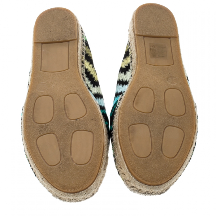 Pre Owned Missoni Black Multicolor Patterned Knit Fabric Flat Espadrilles Size 36 