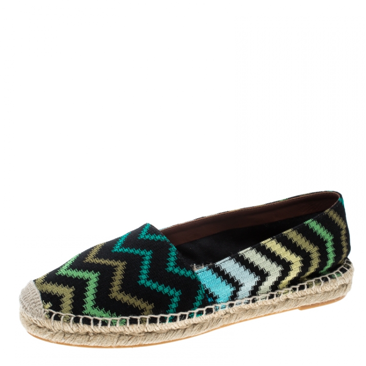 Pre Owned Missoni Black Multicolor Patterned Knit Fabric Flat Espadrilles Size 36 