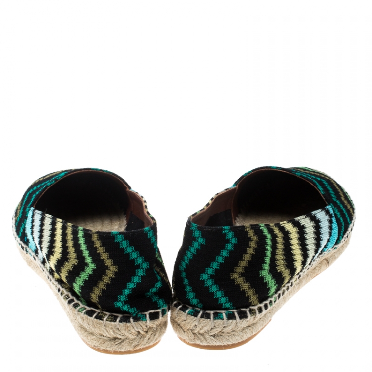 Pre Owned Missoni Black Multicolor Patterned Knit Fabric Flat Espadrilles Size 36 