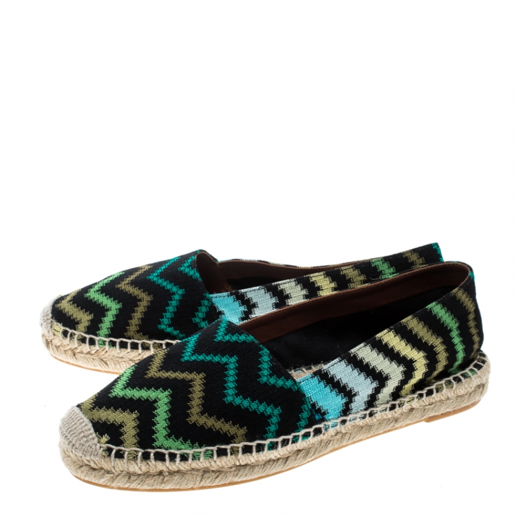 Pre Owned Missoni Black Multicolor Patterned Knit Fabric Flat Espadrilles Size 36 