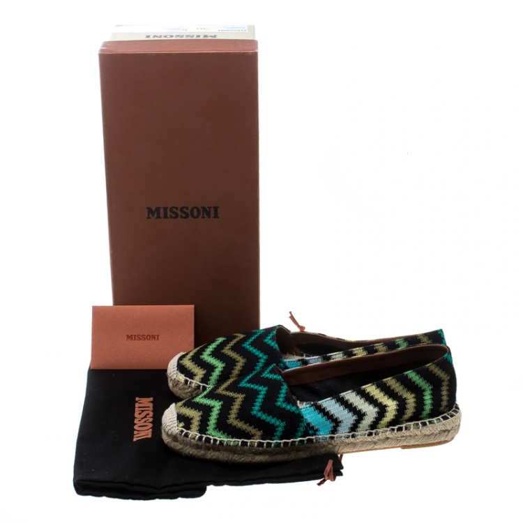 Pre Owned Missoni Black Multicolor Patterned Knit Fabric Flat Espadrilles Size 36 