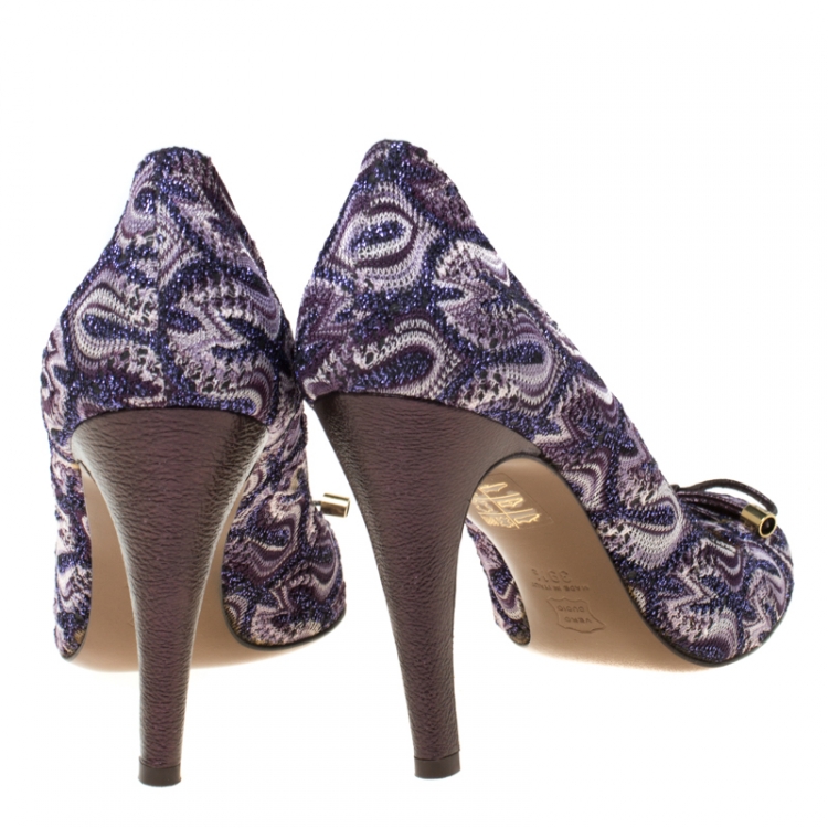Pre Owned Missoni Multicolor Knit Fabric Bow Pumps Size 39.5