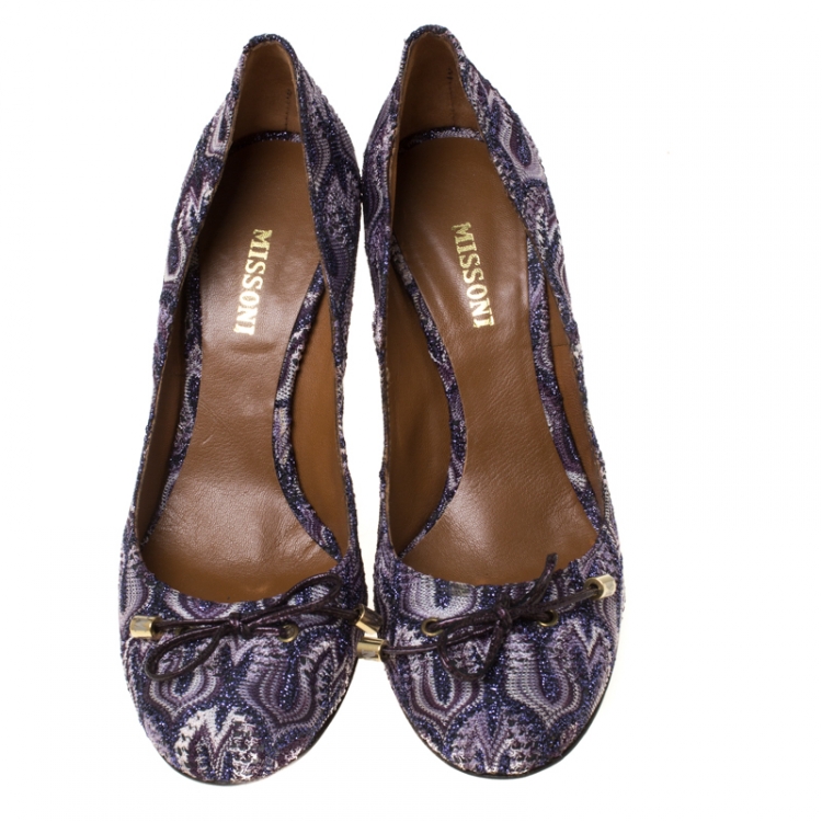 Pre Owned Missoni Multicolor Knit Fabric Bow Pumps Size 39.5