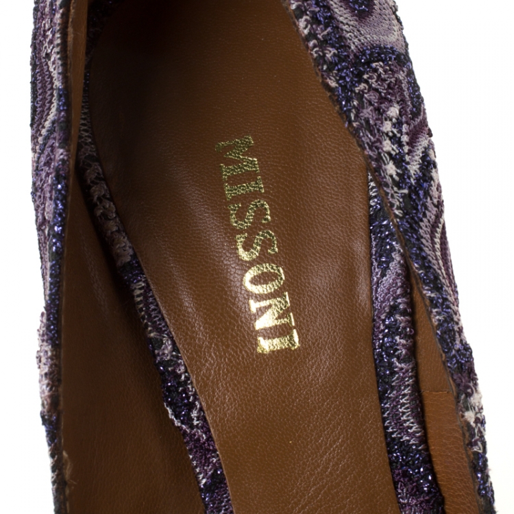Pre Owned Missoni Multicolor Knit Fabric Bow Pumps Size 39.5