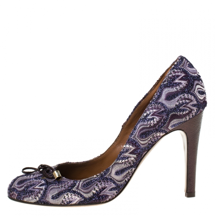 Pre Owned Missoni Multicolor Knit Fabric Bow Pumps Size 39.5