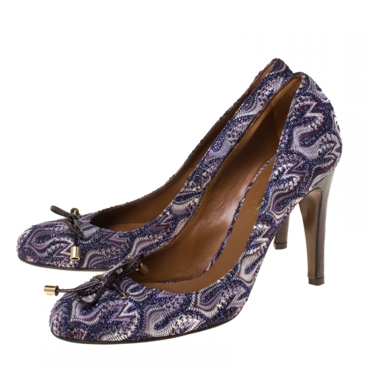 Pre Owned Missoni Multicolor Knit Fabric Bow Pumps Size 39.5