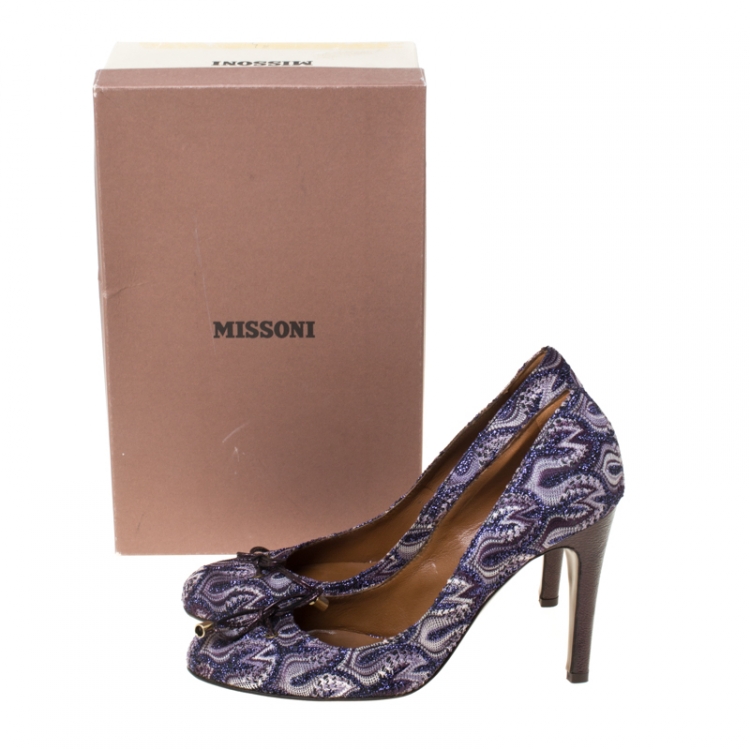 Pre Owned Missoni Multicolor Knit Fabric Bow Pumps Size 39.5