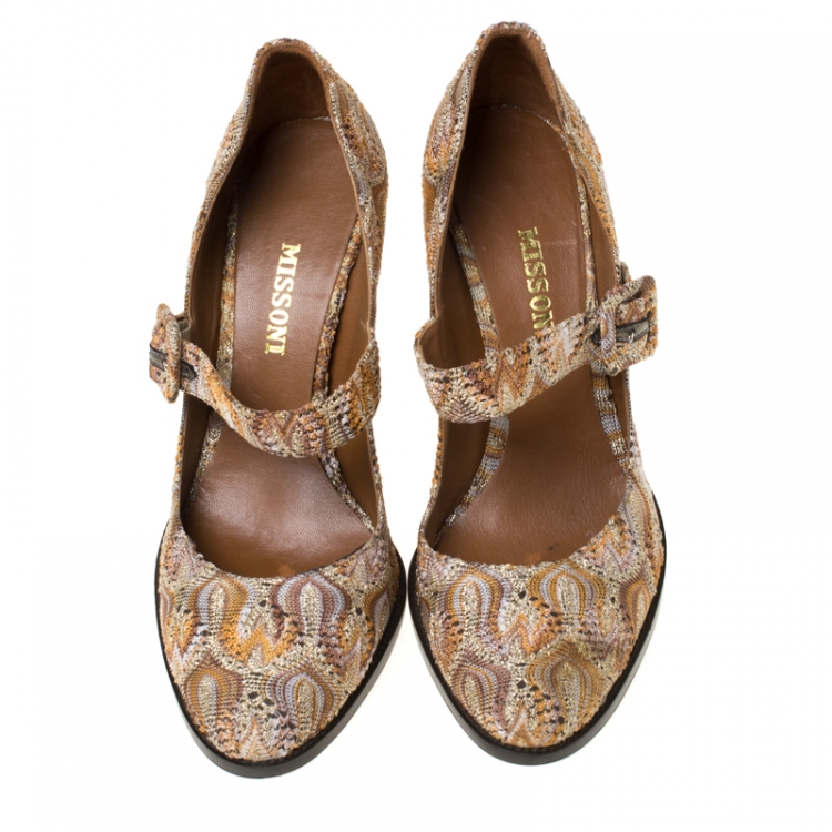 Pre Owned Missoni Multicolor Knit Fabric Mary Jane Pumps Size 38