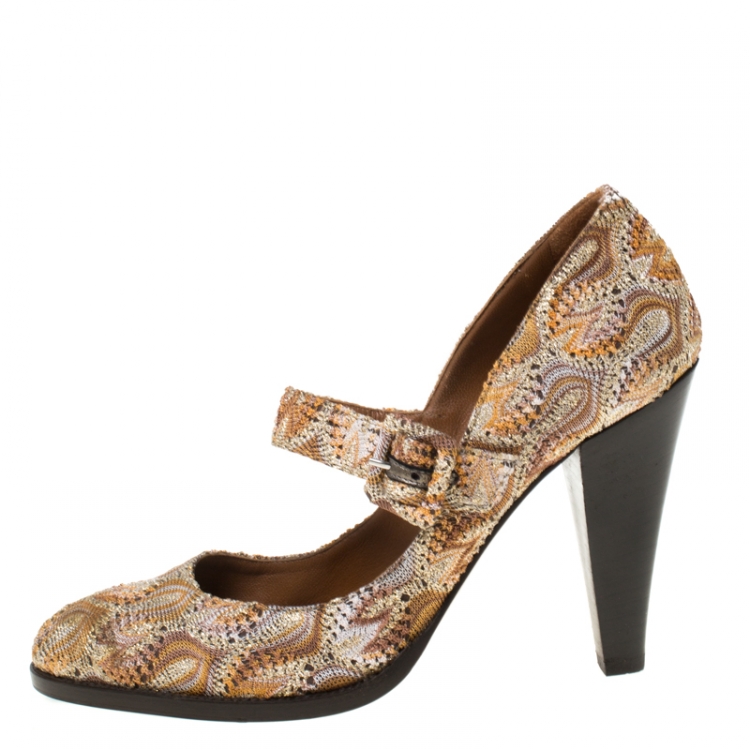 Pre Owned Missoni Multicolor Knit Fabric Mary Jane Pumps Size 38