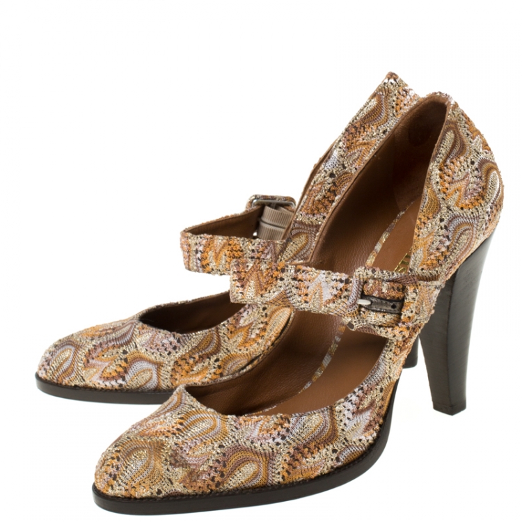 Pre Owned Missoni Multicolor Knit Fabric Mary Jane Pumps Size 38