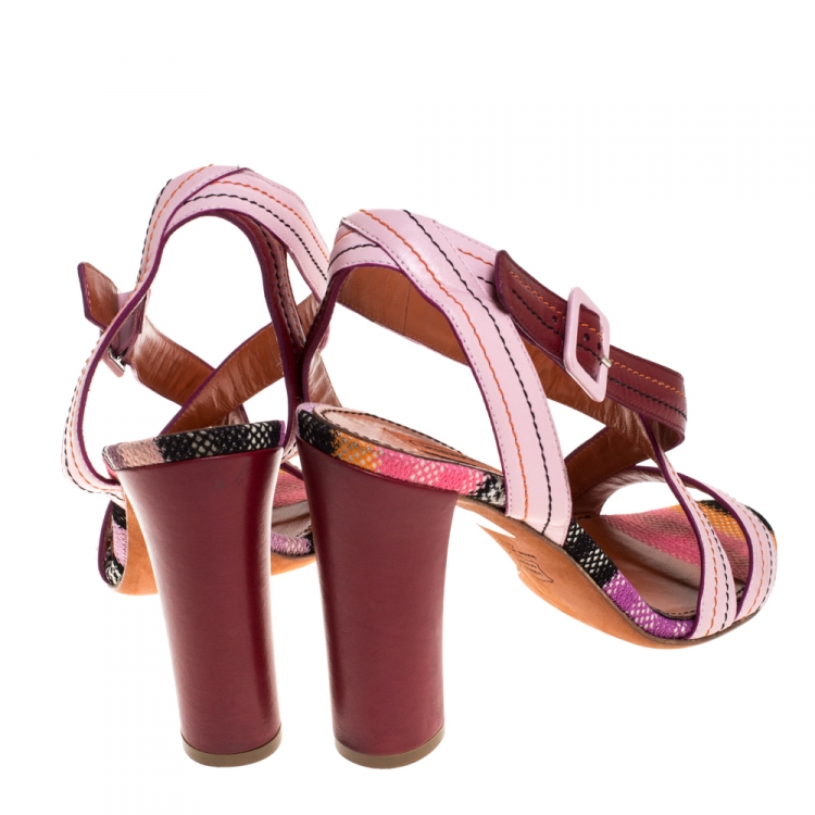 Pre Owned Missoni Pink/Red Leather Strappy Sandals Size 40
