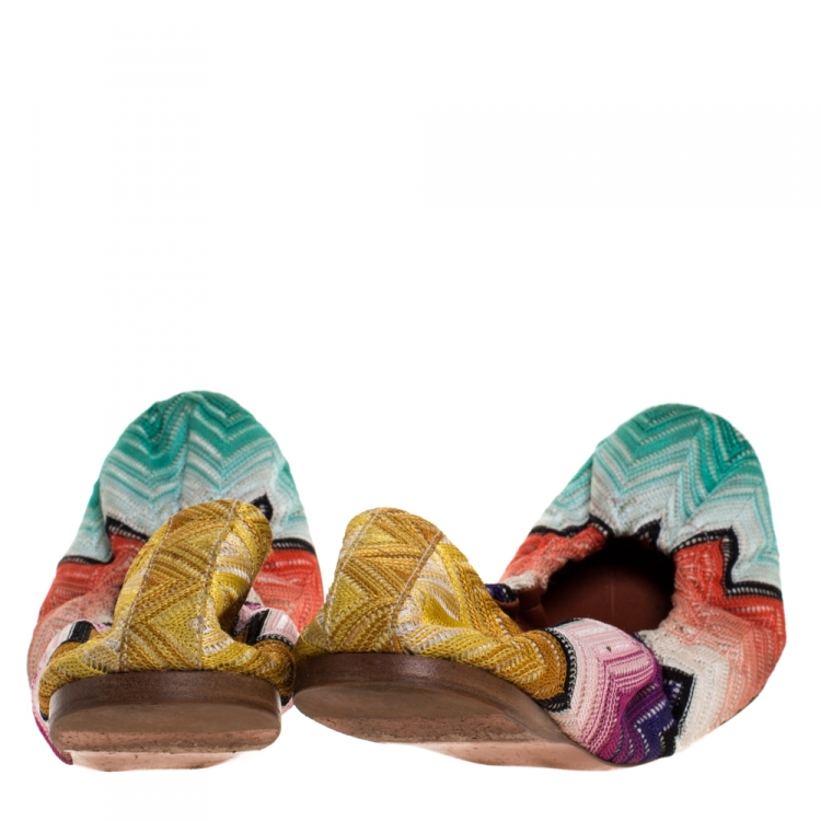 Pre Owned Missoni Multicolor Knit Fabric Scrunch Ballet Flats Size 39.5