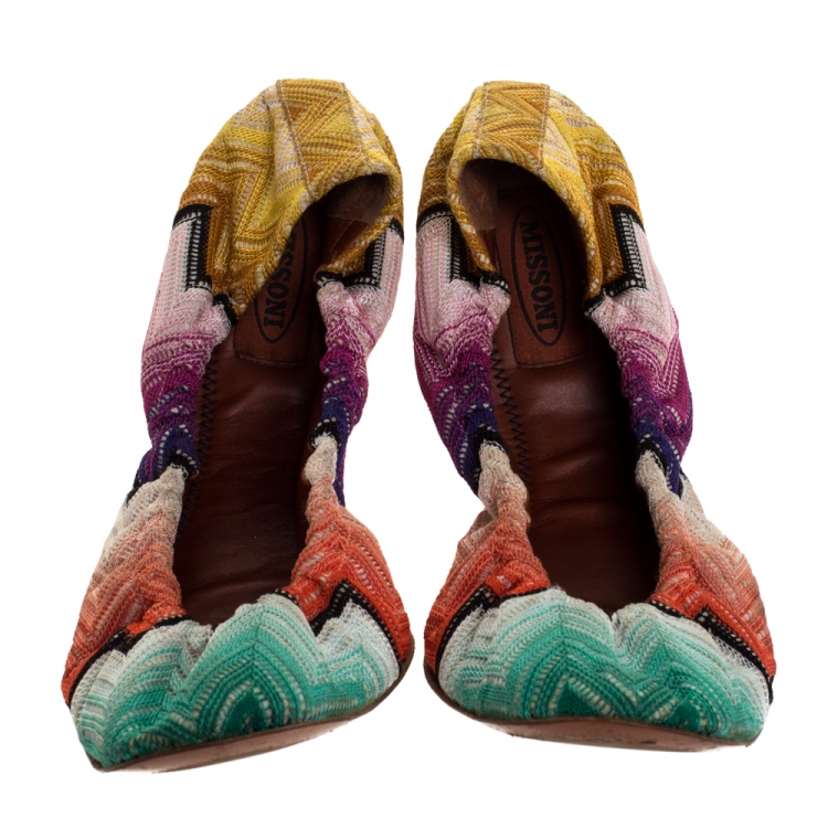 Pre Owned Missoni Multicolor Knit Fabric Scrunch Ballet Flats Size 39.5