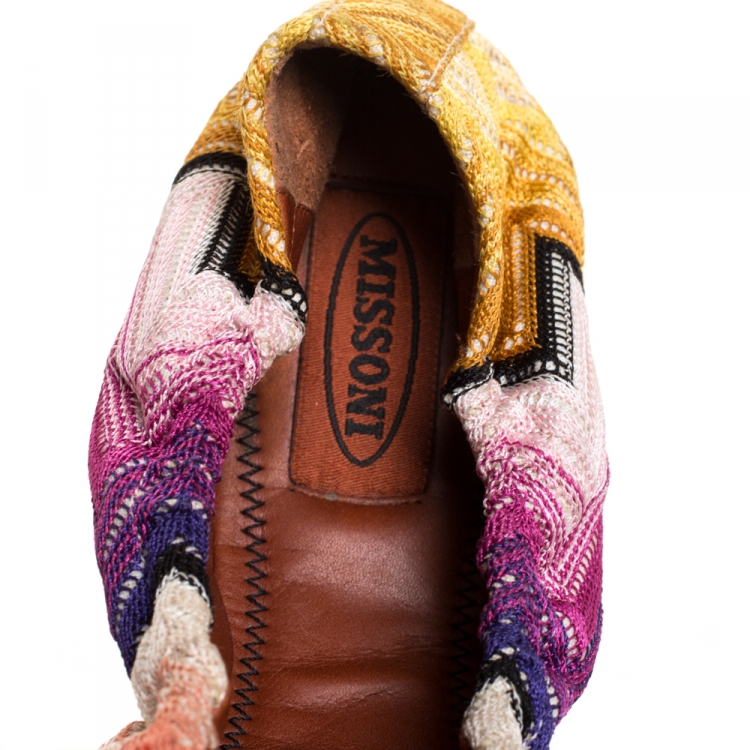 Pre Owned Missoni Multicolor Knit Fabric Scrunch Ballet Flats Size 39.5