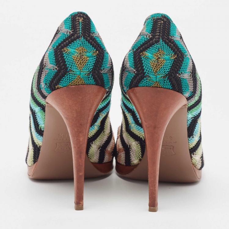 Pre Owned Missoni Multicolor Lace and Mesh Round Toe Pumps Size 38.5