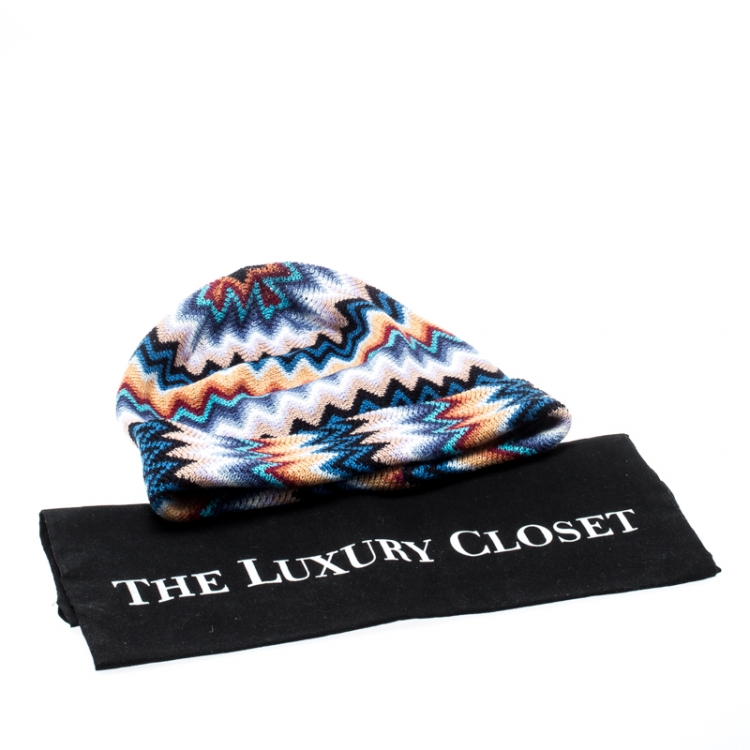 Pre Owned Missoni Multicolor Wool Blend Zig Zag Knit Beanie