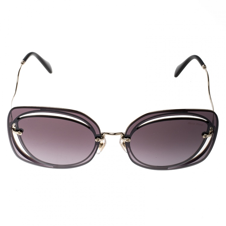 Pre Owned Miu Miu Gold Tone/ Purple SMU54S Cat Eye Sunglasses